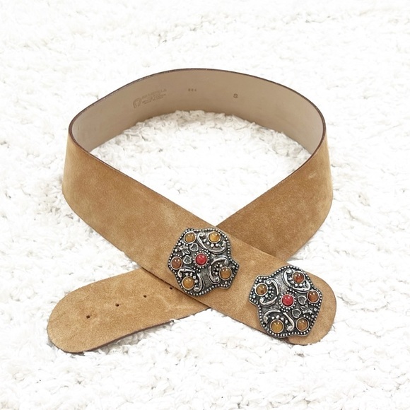 Brambilla Tan Suede Leather Western Metal Stone Ranch Southwestern Cowgirl S - Picture 1 of 6